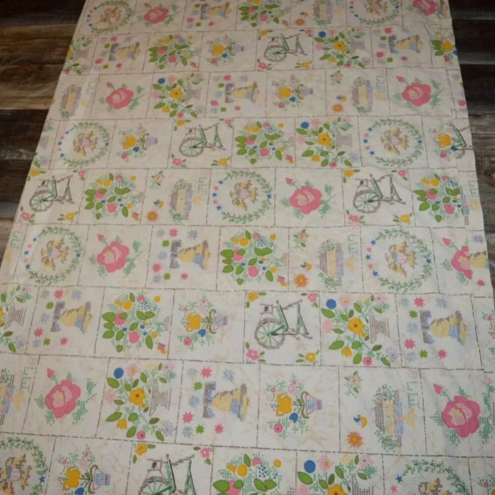 Vintage Utica Tastemaker Faux Cross Stitch Americana Twin Sheet Set Bicentennial